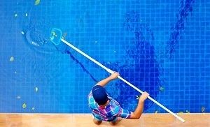 man cleaning a pool